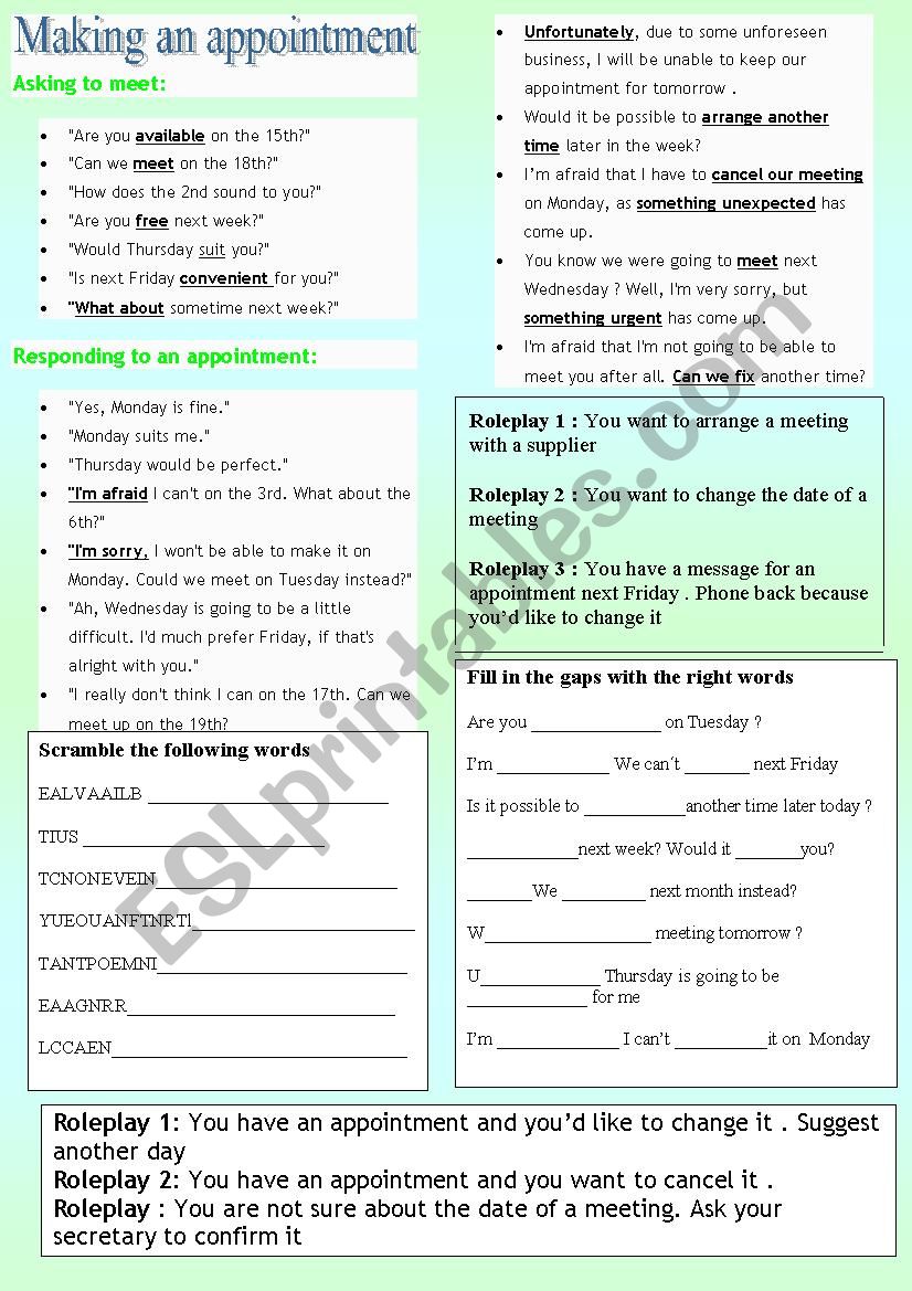 Making an appointment  worksheet