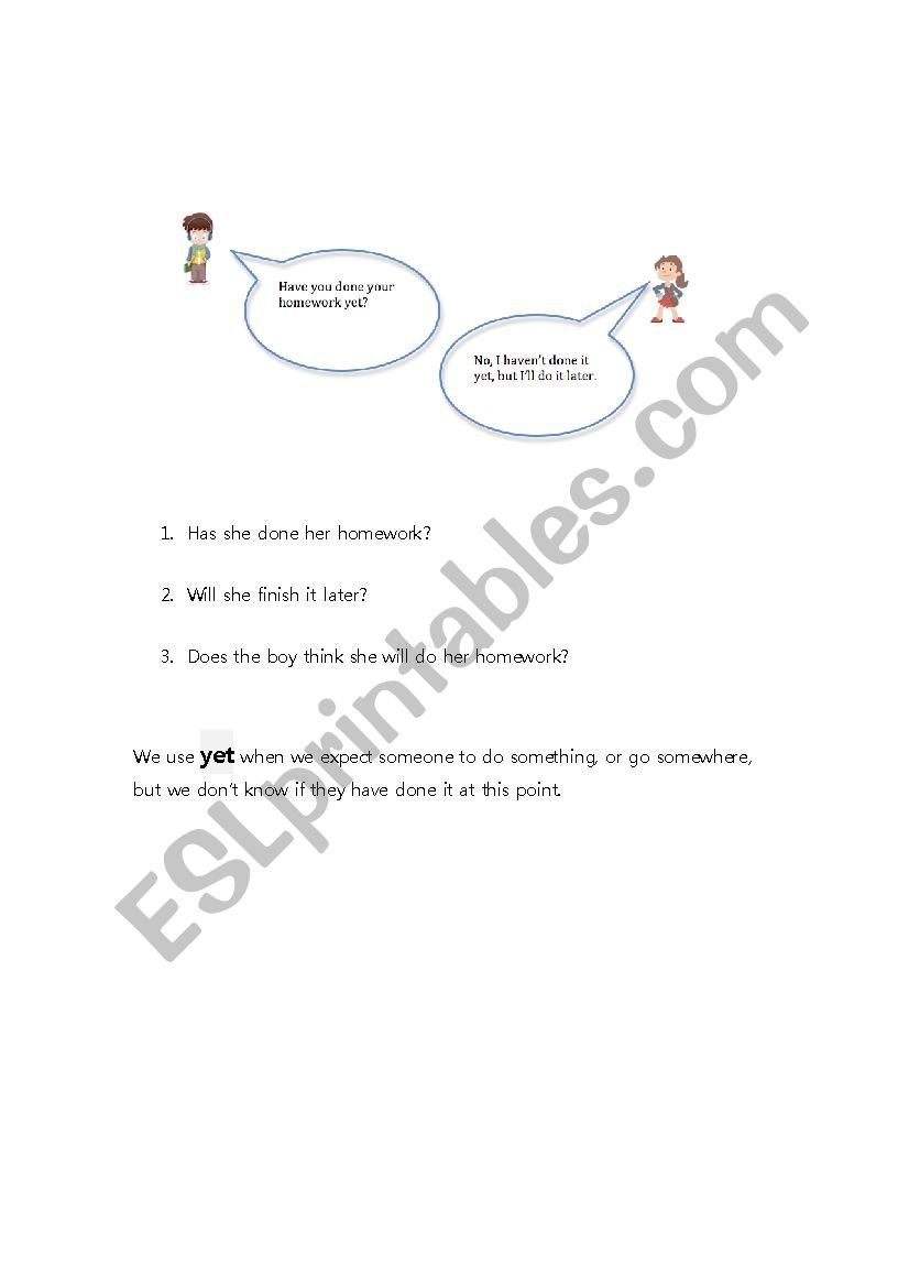 Yet explanation worksheet