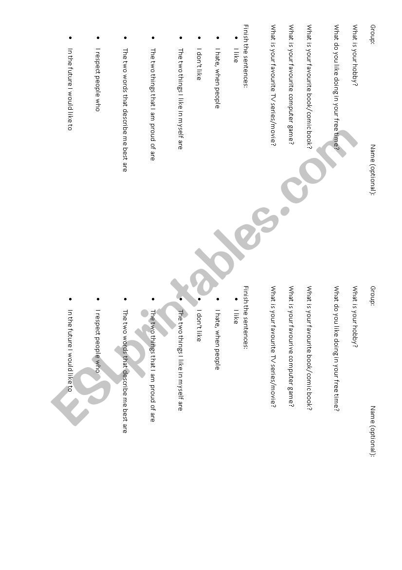 First English Lesson Questionnaire