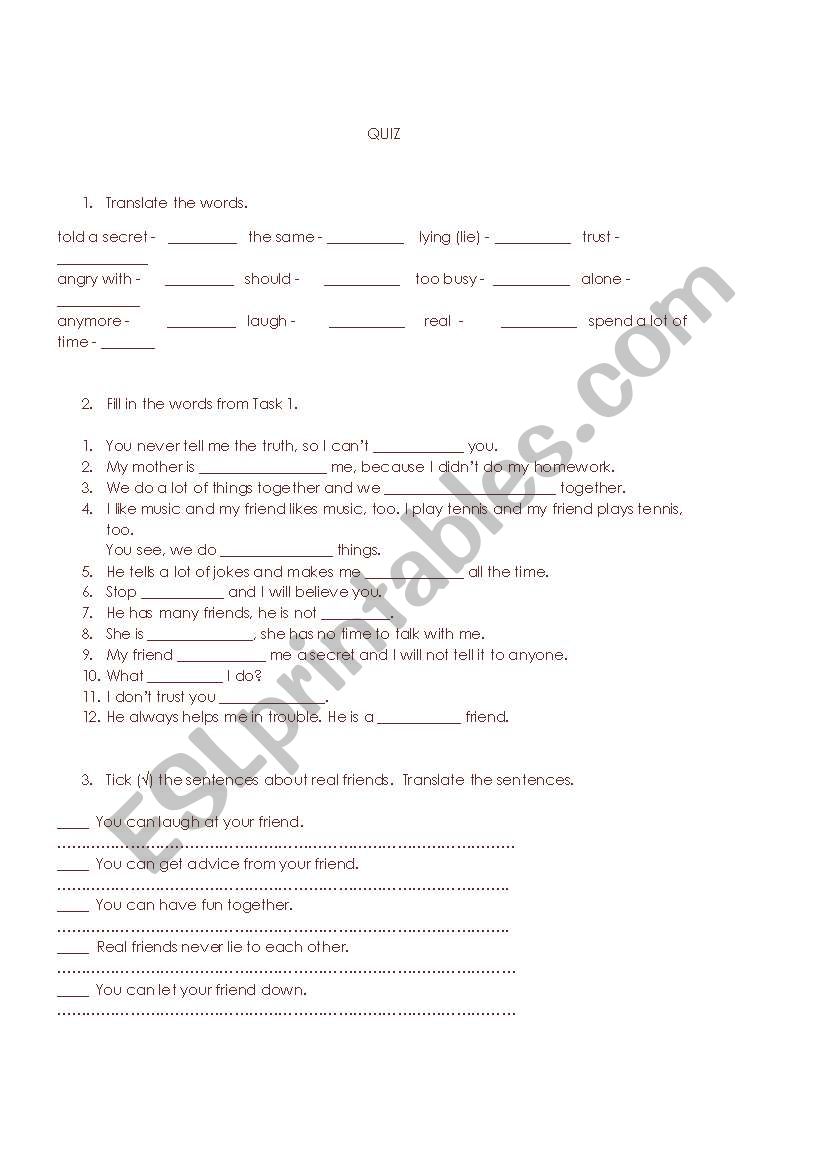 Friends worksheet