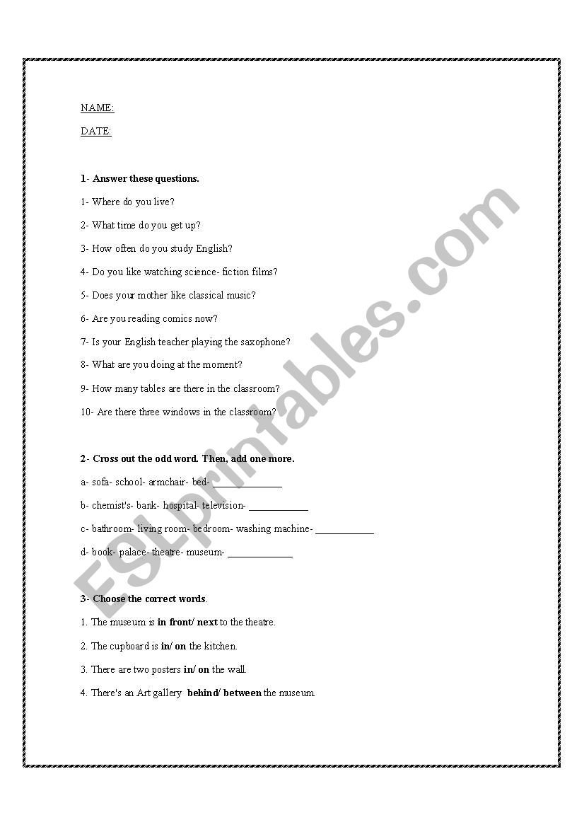 test present simple tense worksheet