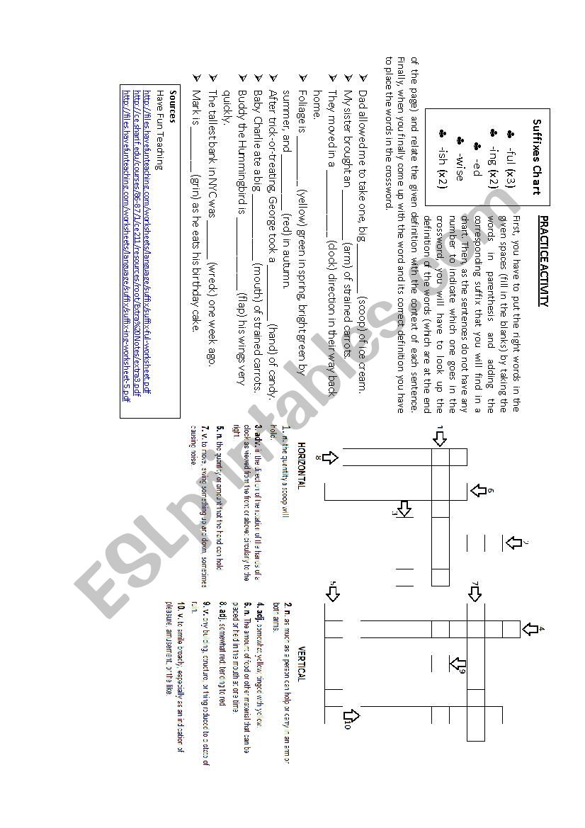 Derivational Suffixes printable