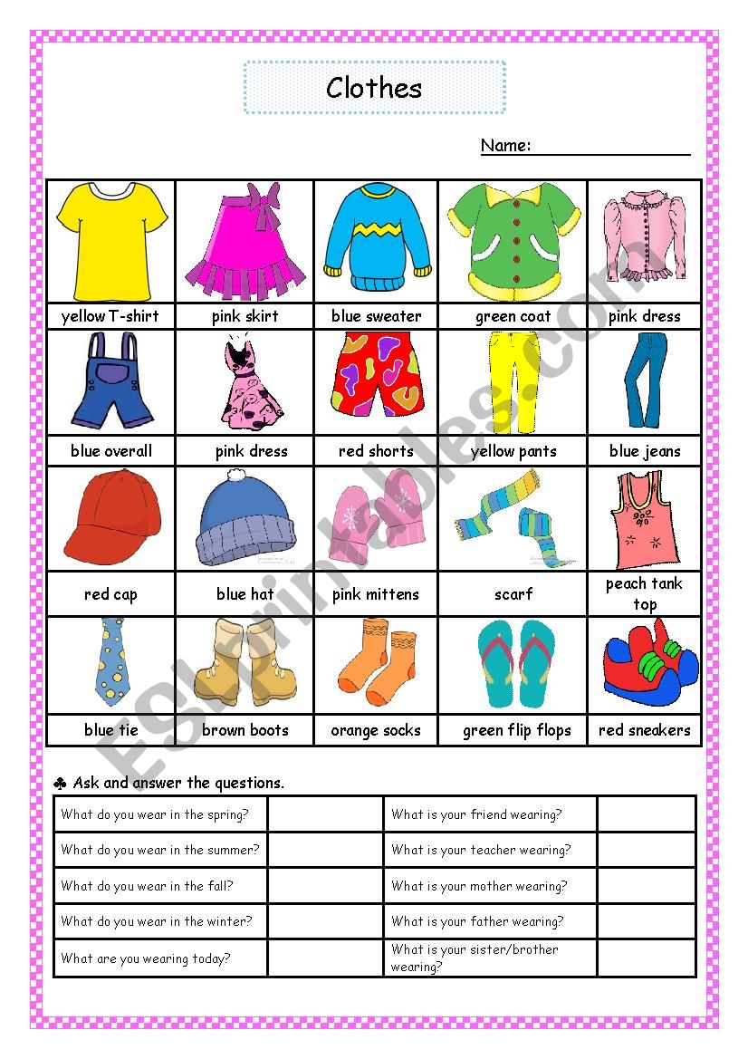 printable worksheets clothes