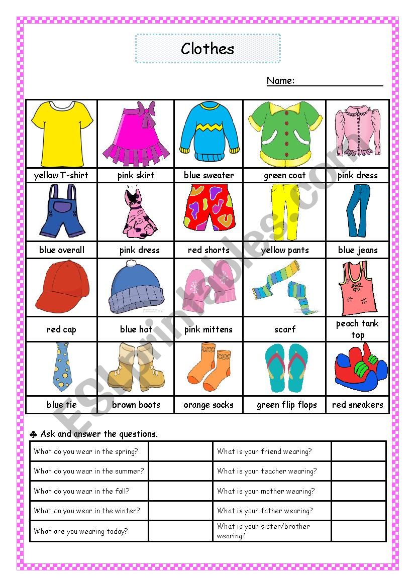 clothes worksheet