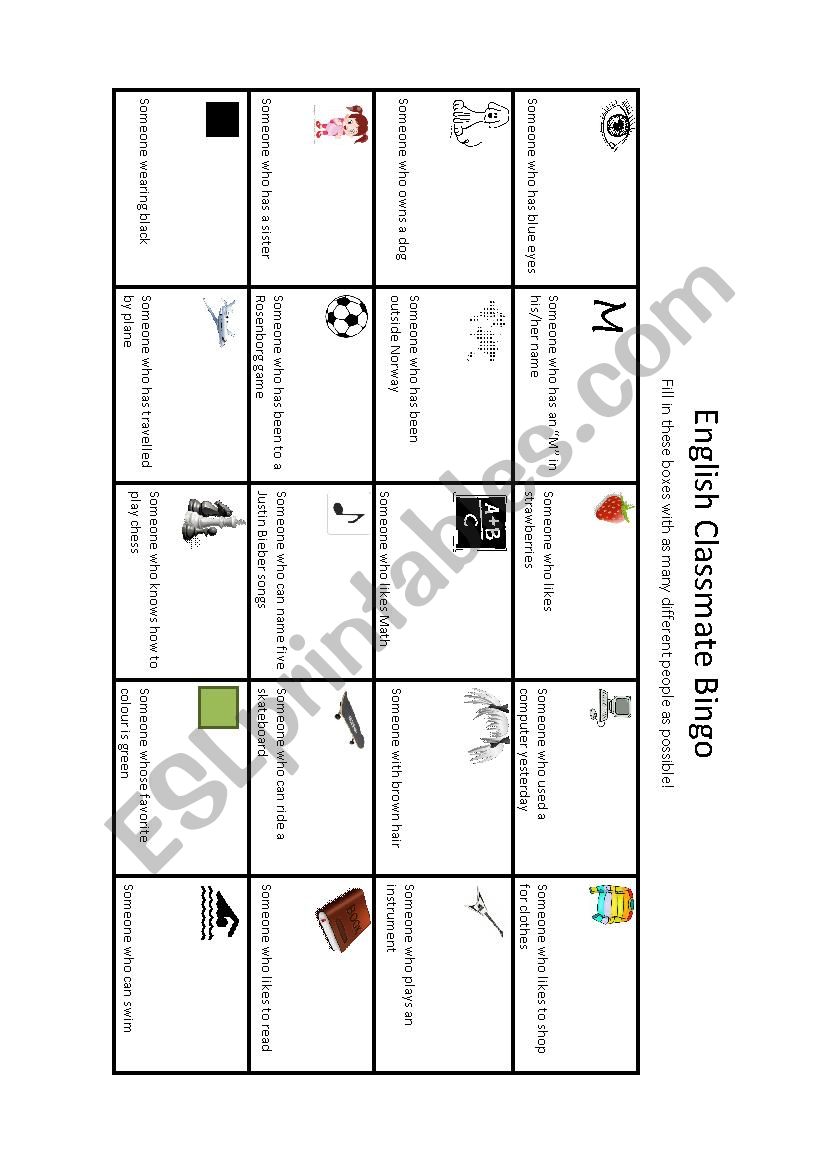 English Classmate Bingo worksheet