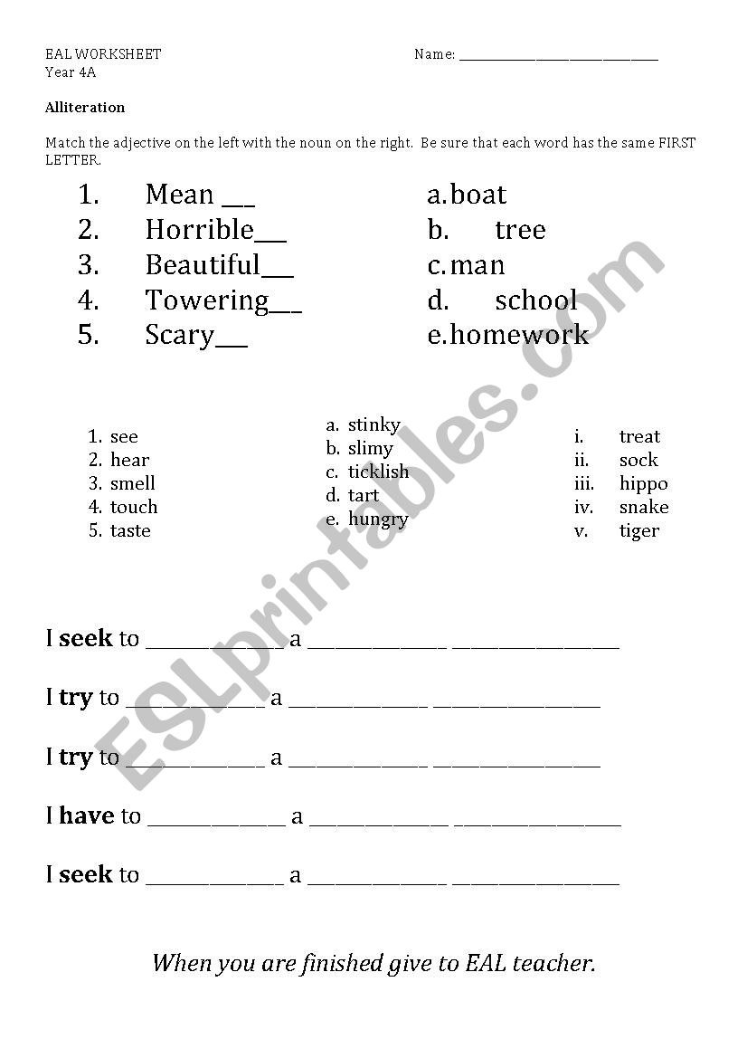 Alliteration worksheet