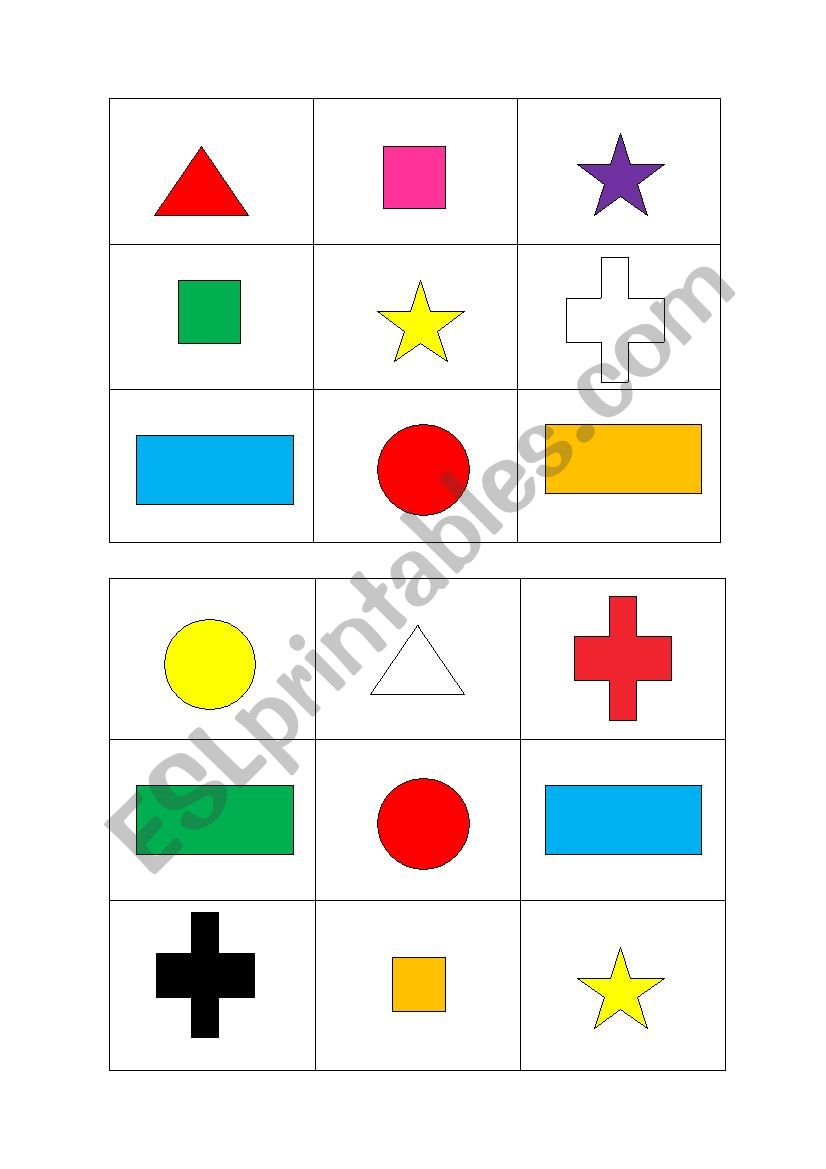 Bingo shapes & colours worksheet