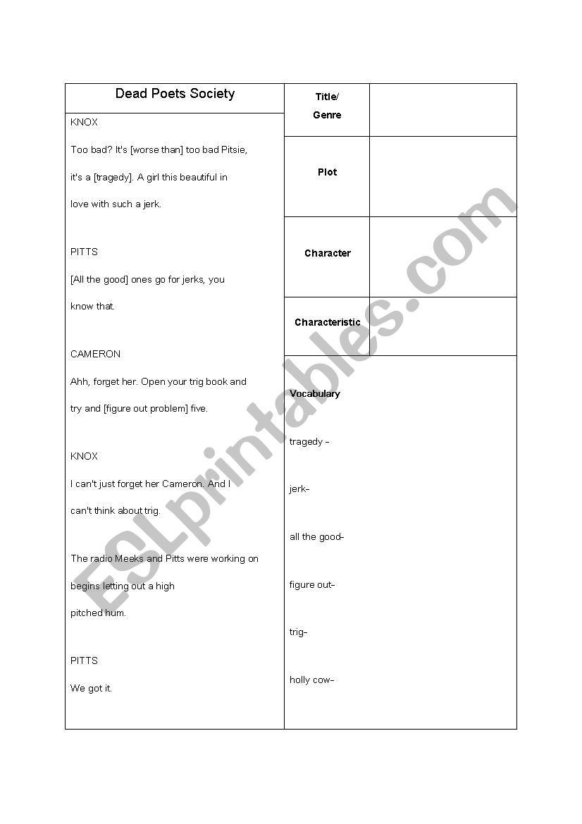 Dead poets society worksheet