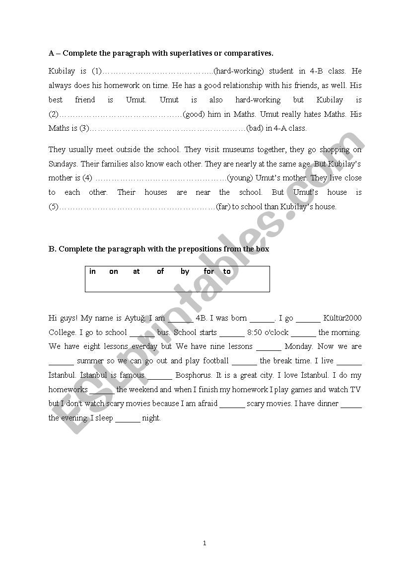 Comparatives -superlatives worksheet