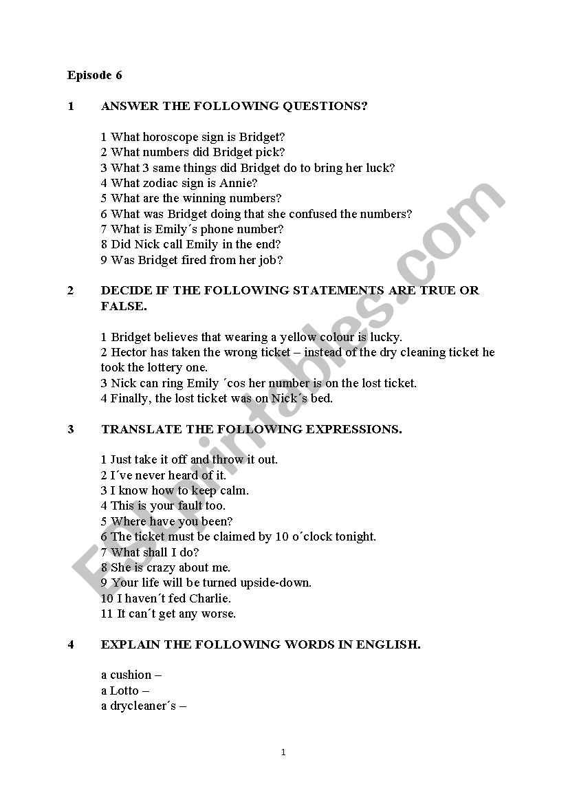 Extra in English part 6 worksheet