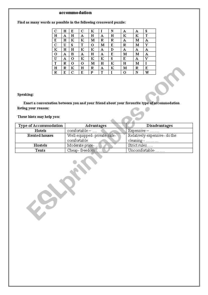 accomodation worksheet