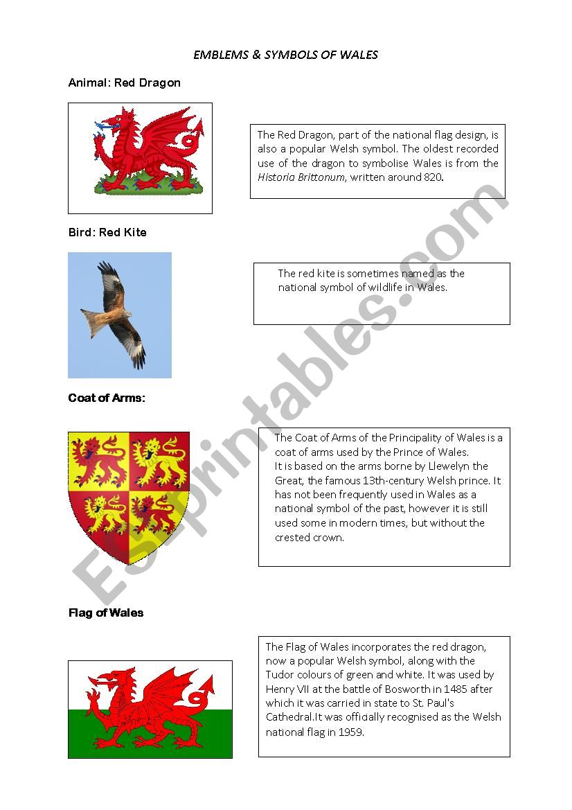 Emblems of Wales worksheet
