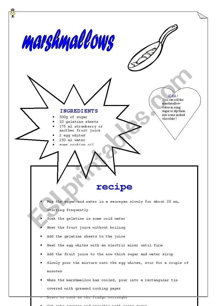 marshmallow recipe worksheet