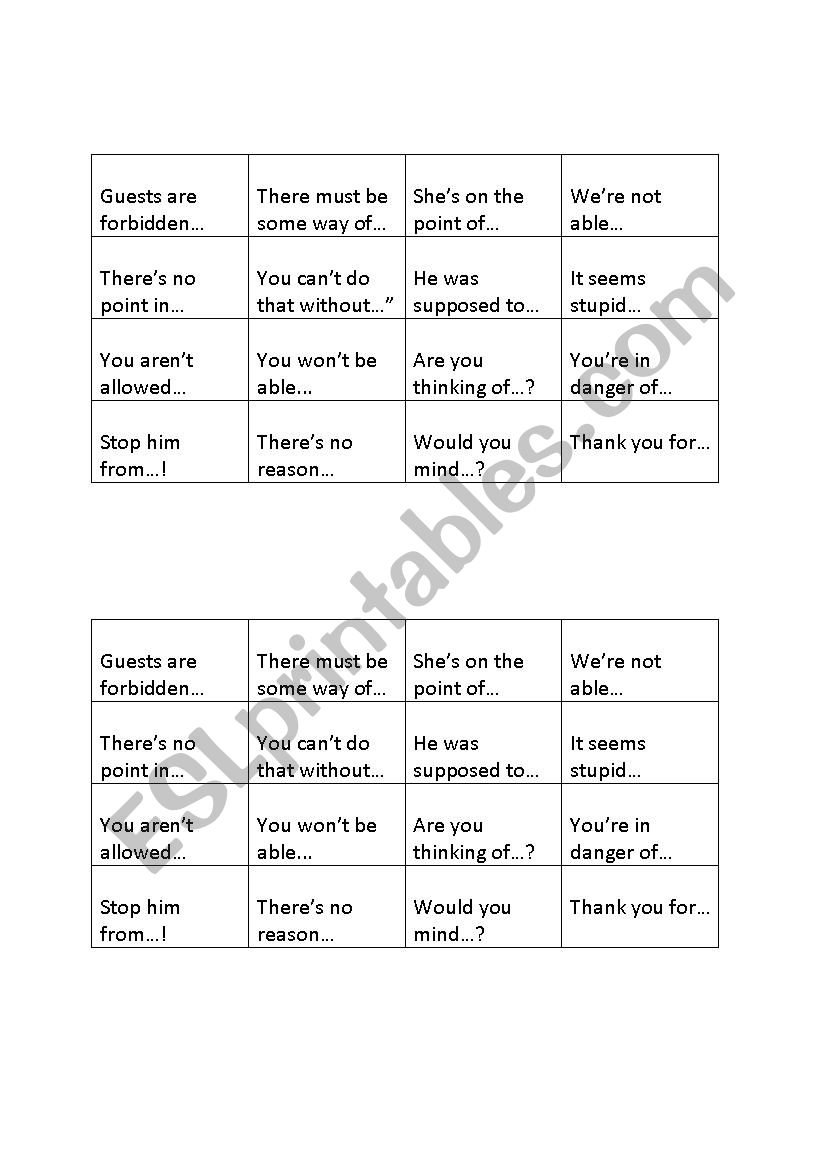 Gerund or Infinitive? Four in a Grid Game