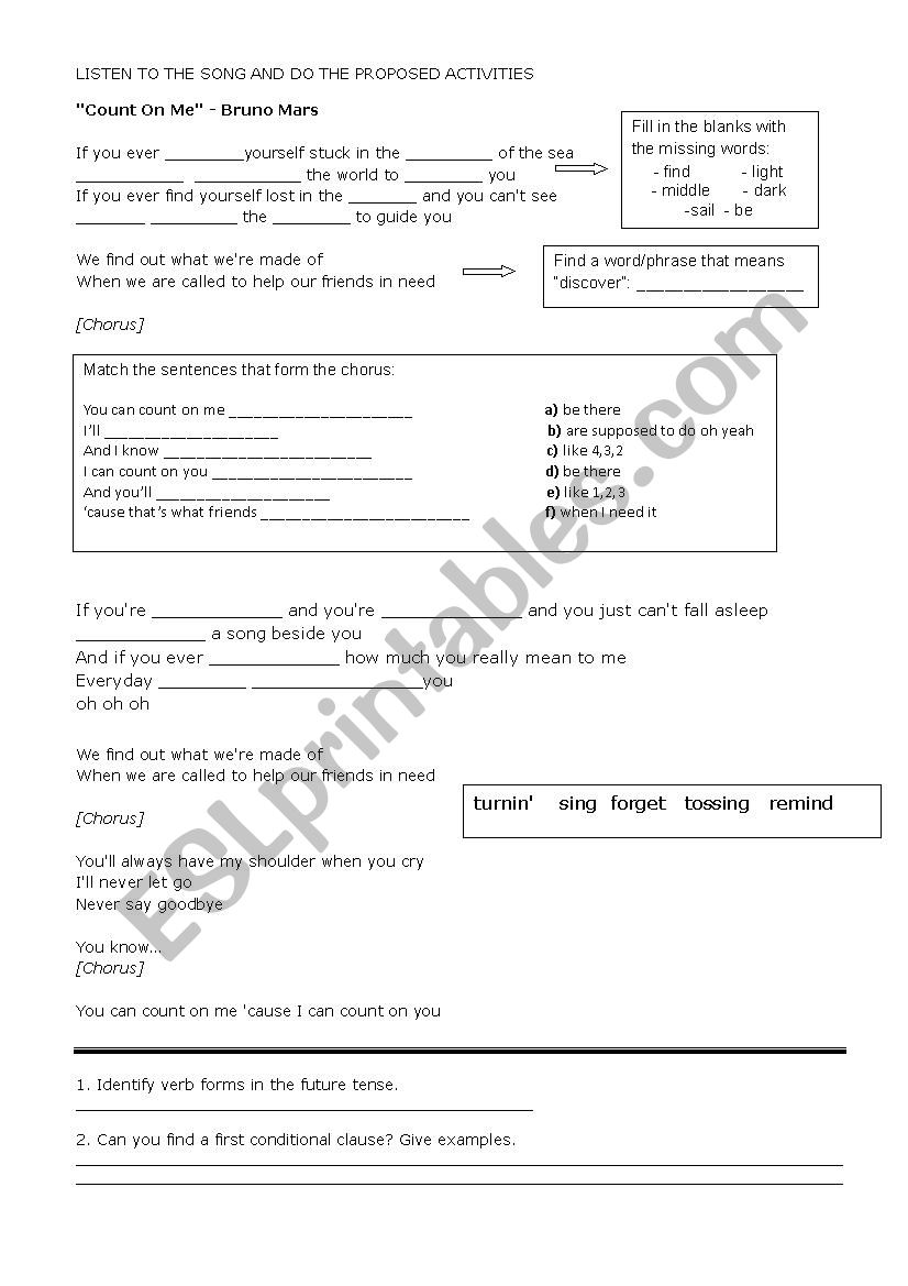 Count on me - 1st conditional worksheet