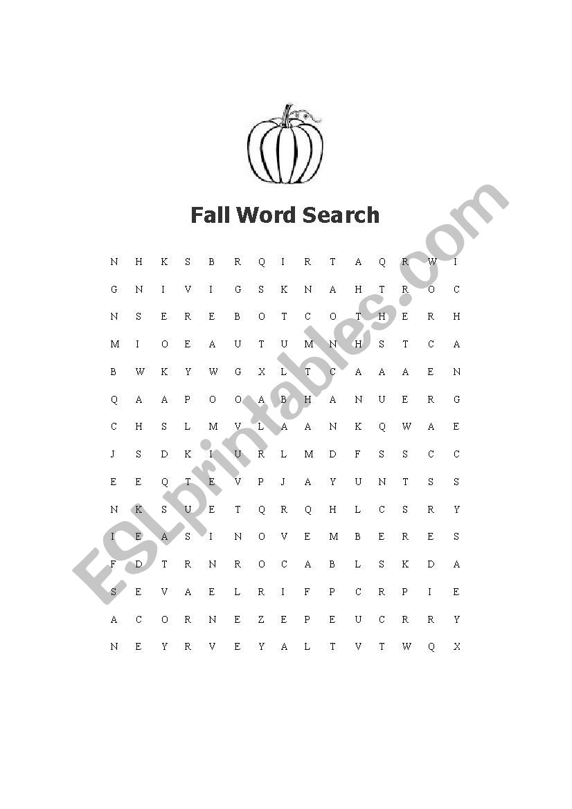 Fall Word Search,  worksheet