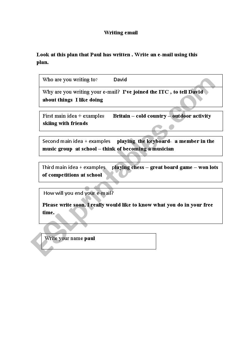 writing email  worksheet