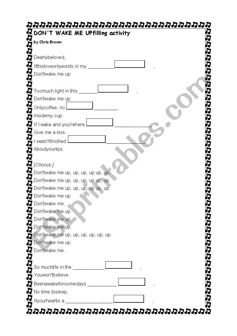 dont wake me up worksheet