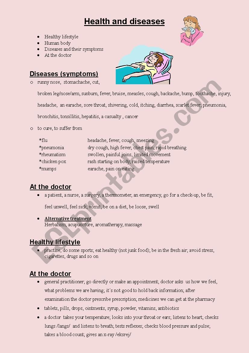 Health and disease worksheet