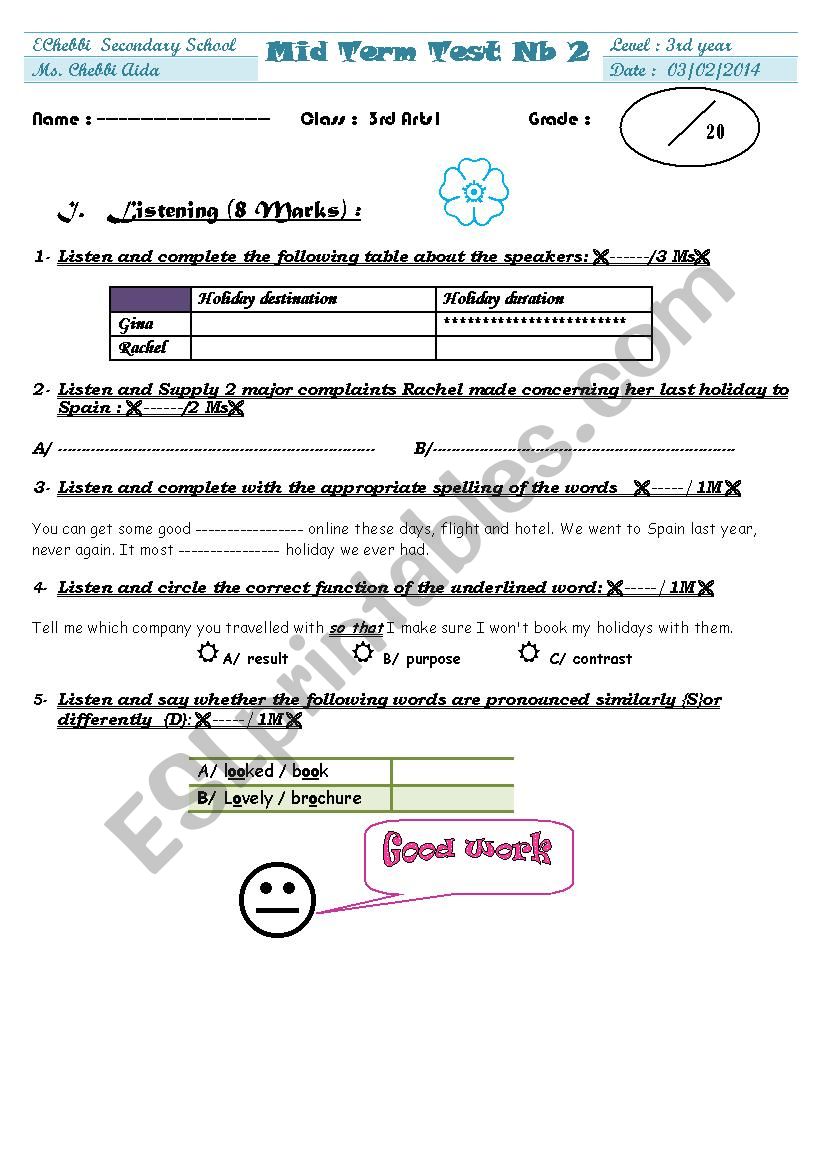 3rd year comprehension worksheet