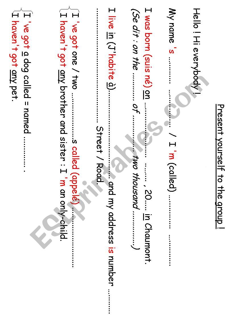 Getting to know you Sentences worksheet