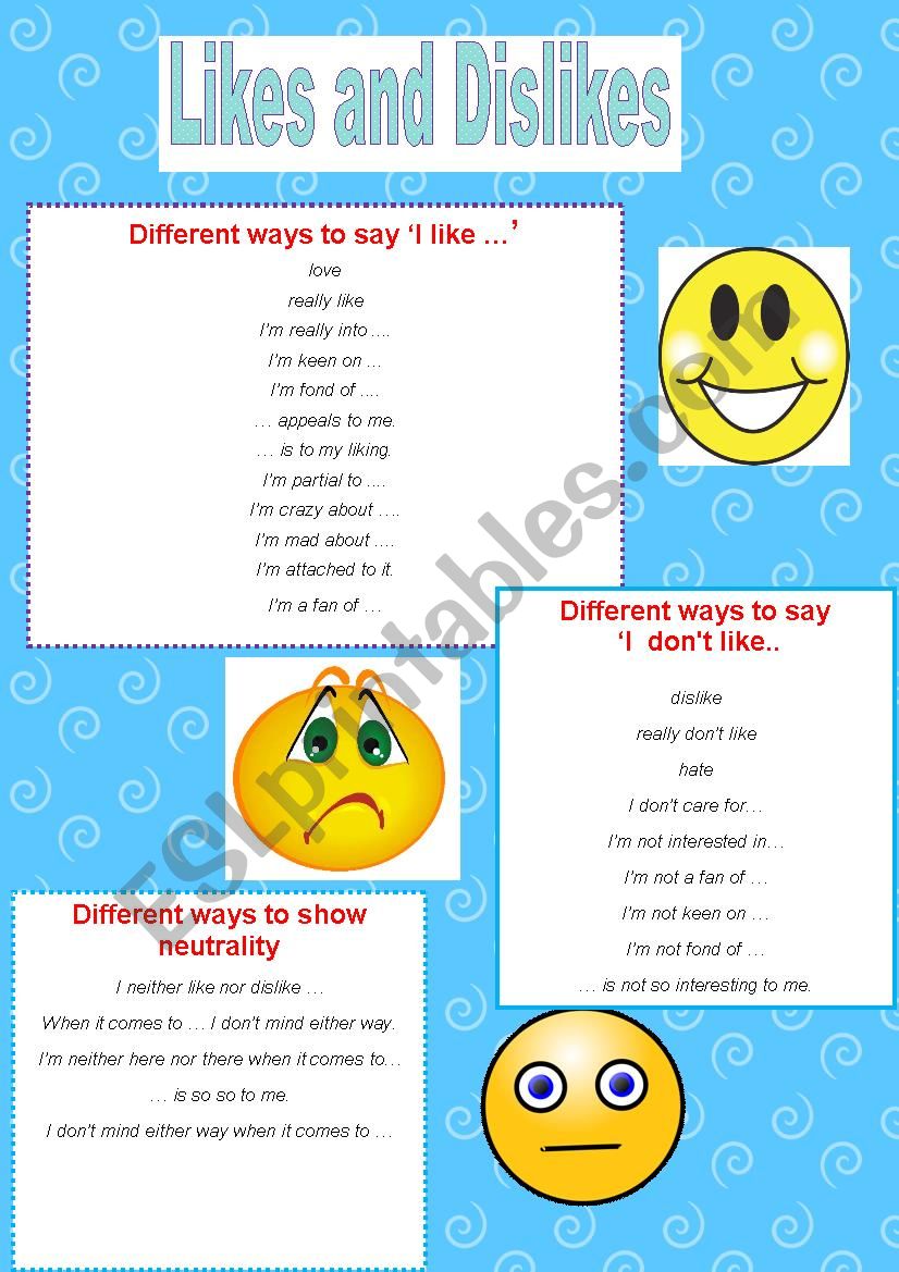 Likes and Dislikes worksheet