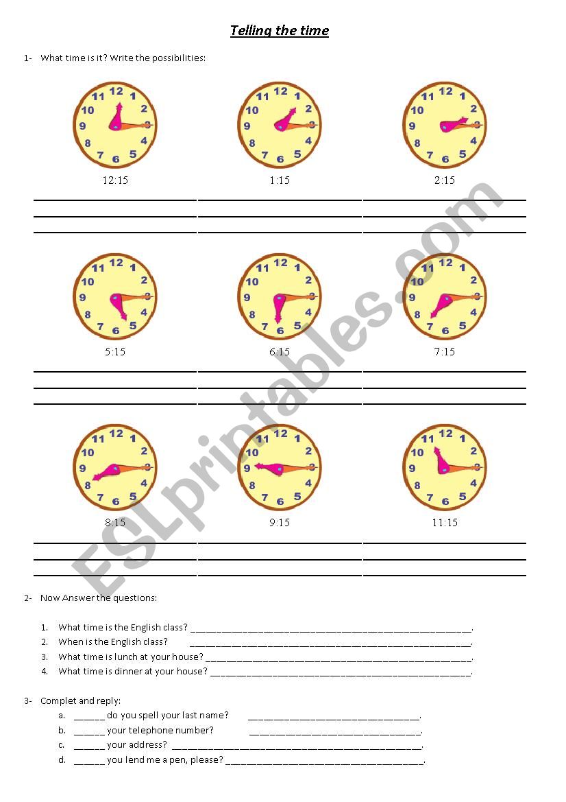 TELLING THE TIME worksheet