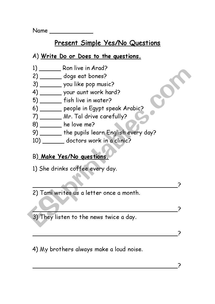 Present Simple Yes No Questions ESL Worksheet By Agami
