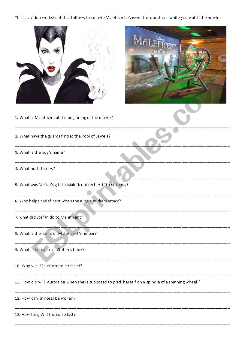 Maleficent Movie Worksheet worksheet