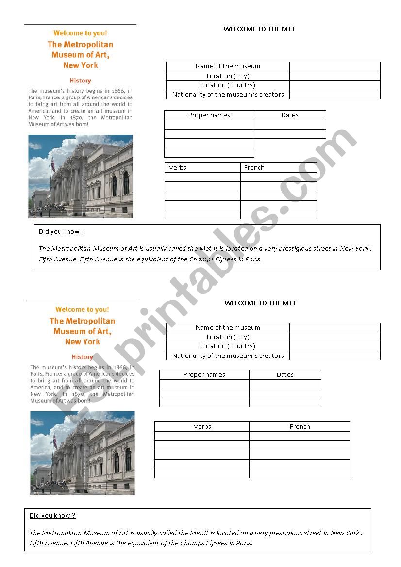 welcome to the MET worksheet
