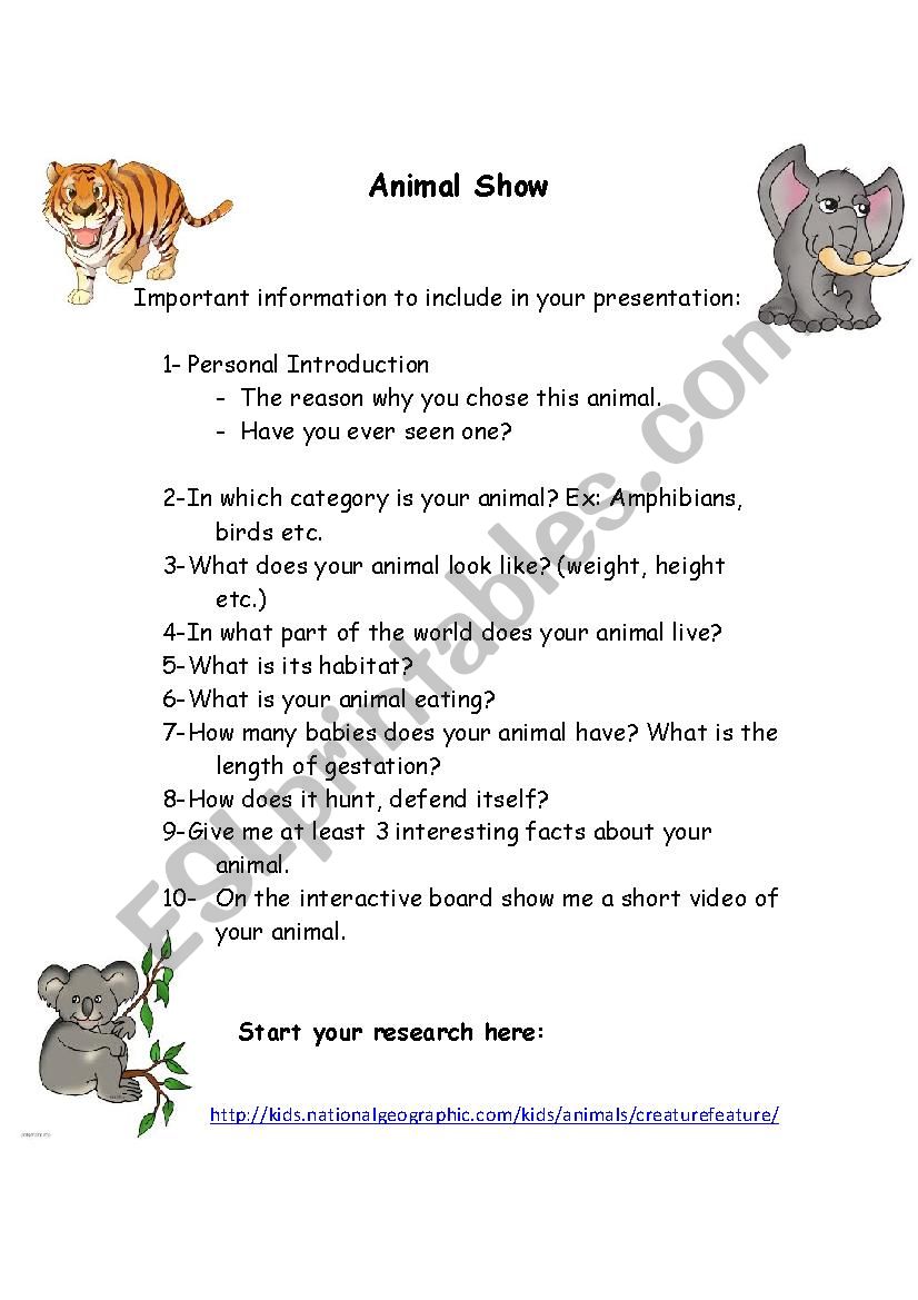 Animal Show worksheet