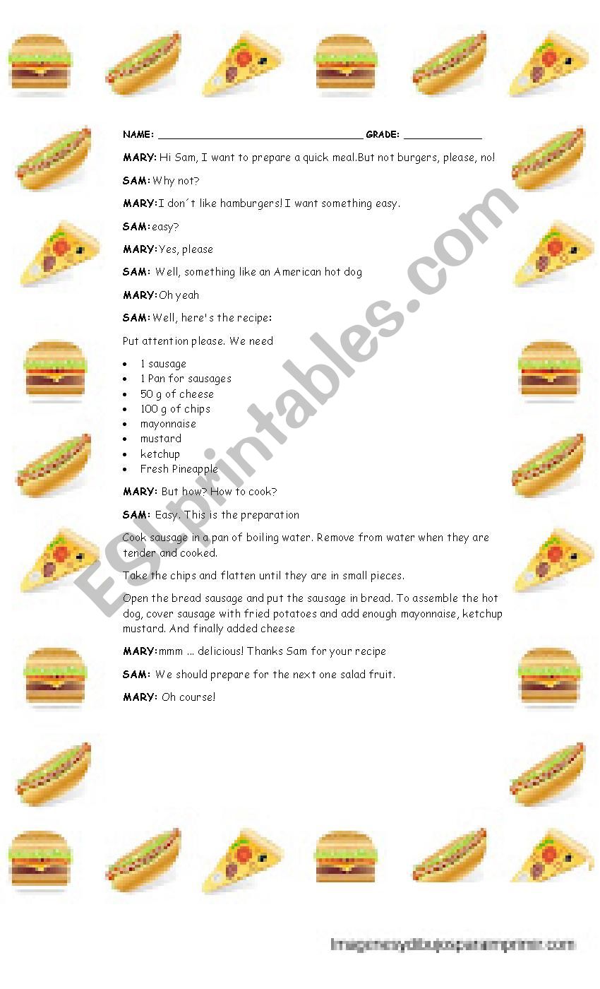recipe  hot dog - coversation  two person