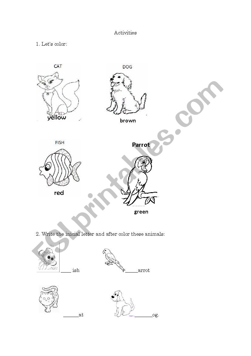 Pets worksheet