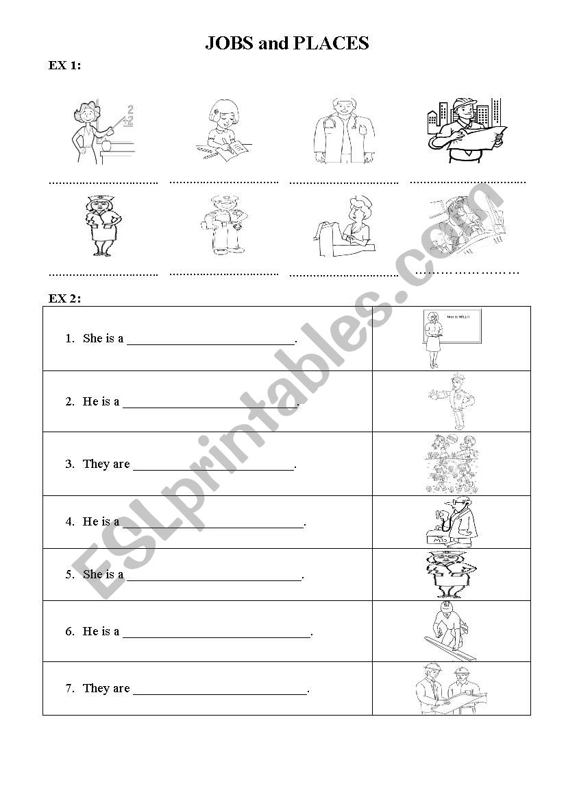 Jobs and Places worksheet