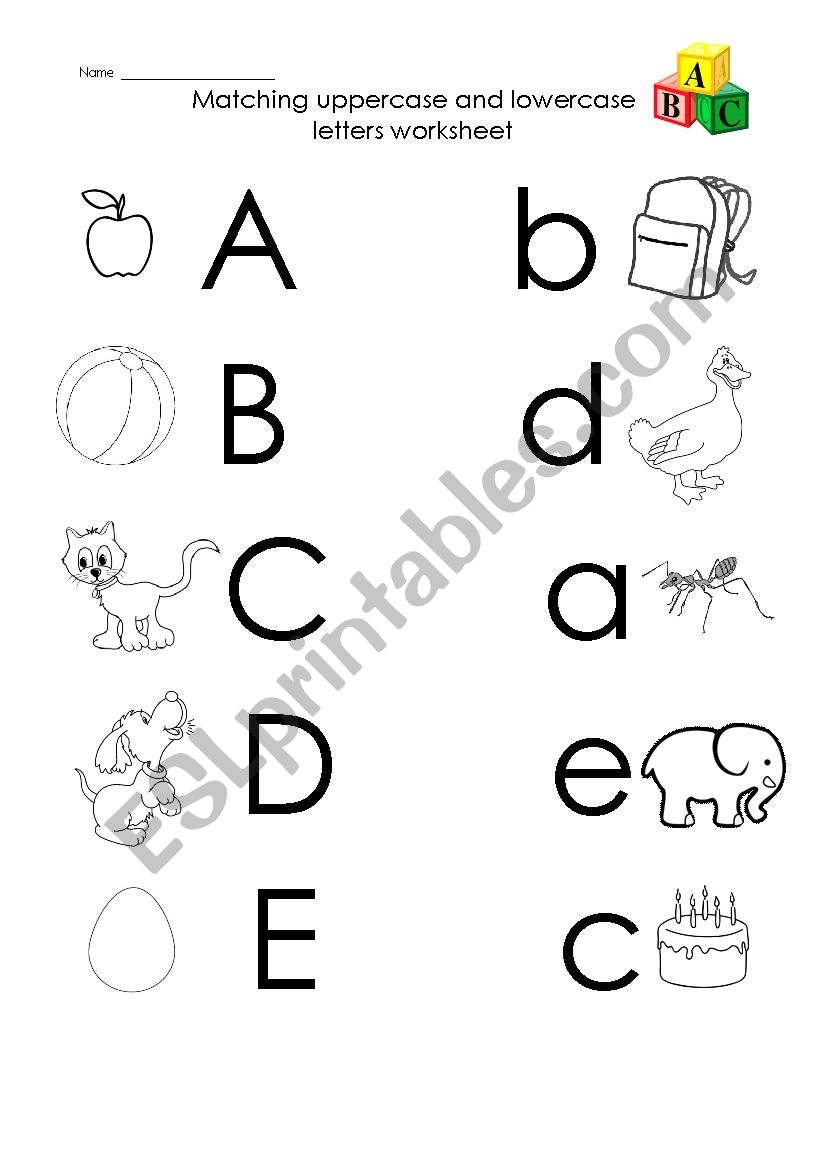 A to E uppercase and lowercase letters matching