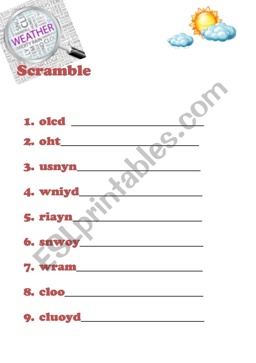 Weather - scramble worksheet