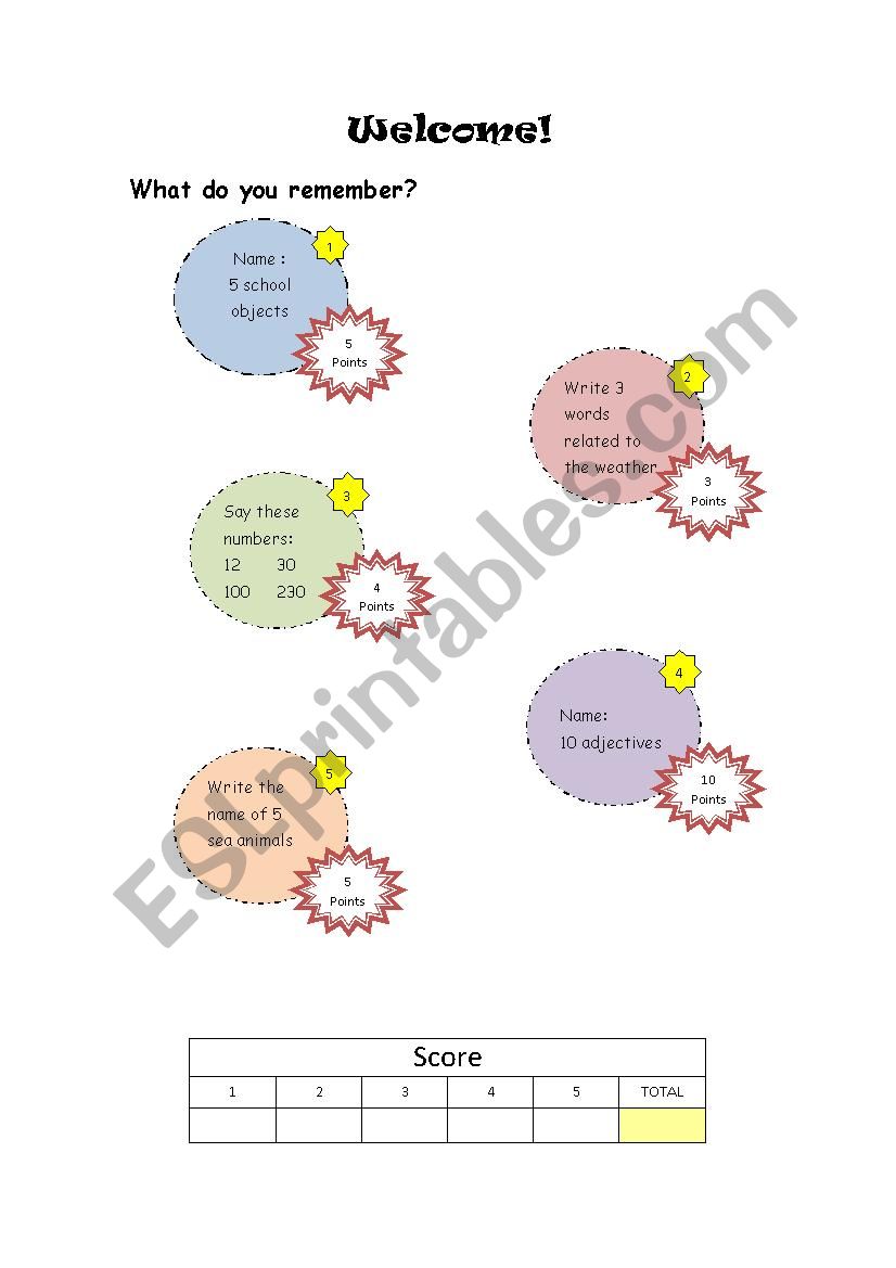 Back to school worksheet