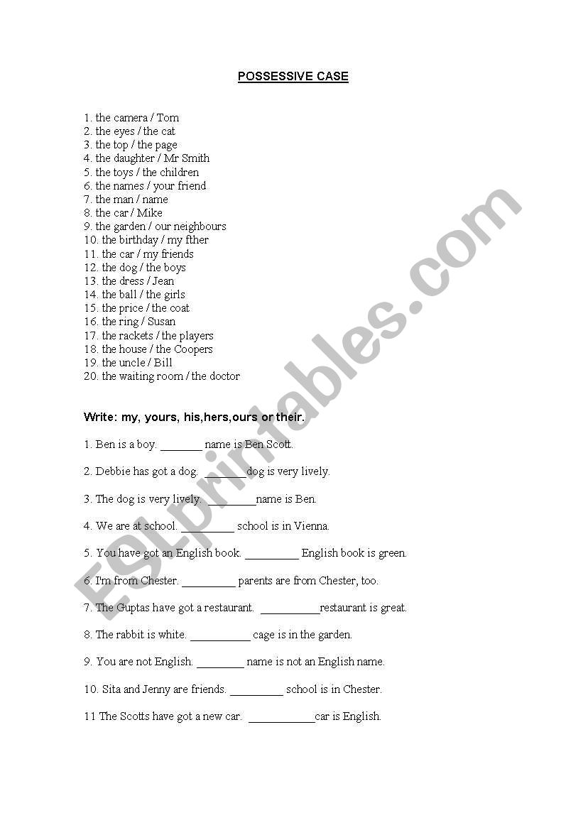 possessives pronouns worksheet