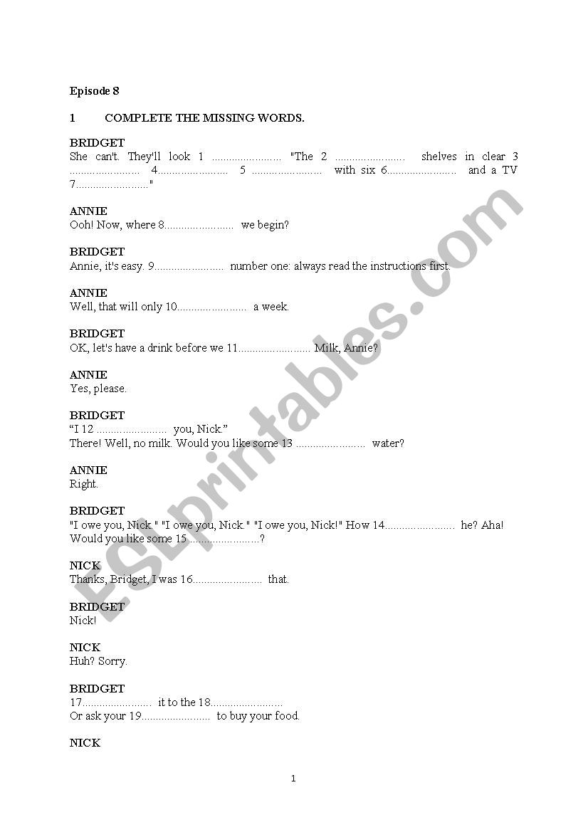 Extra in English part 8 worksheet