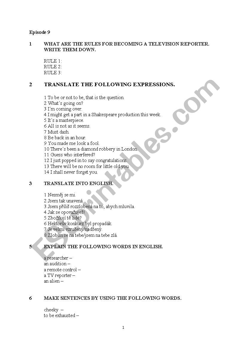 Extra in English part 9 worksheet