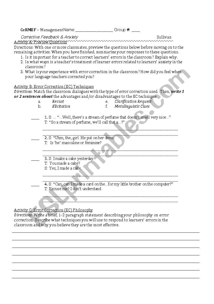 teaching worksheet