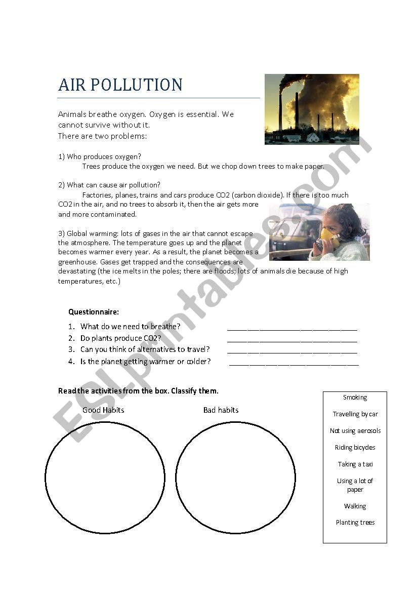 pollution worksheet