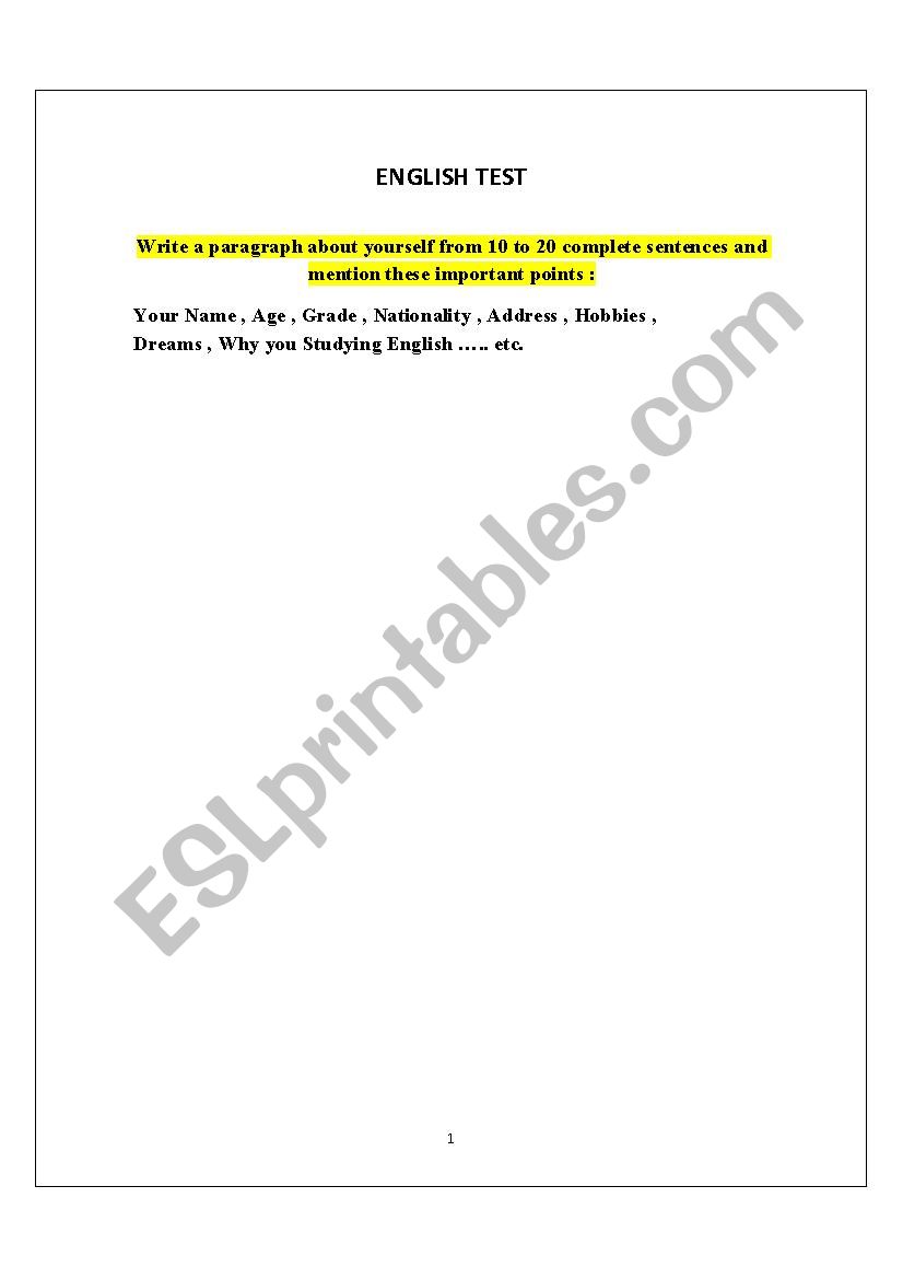 English level test worksheet