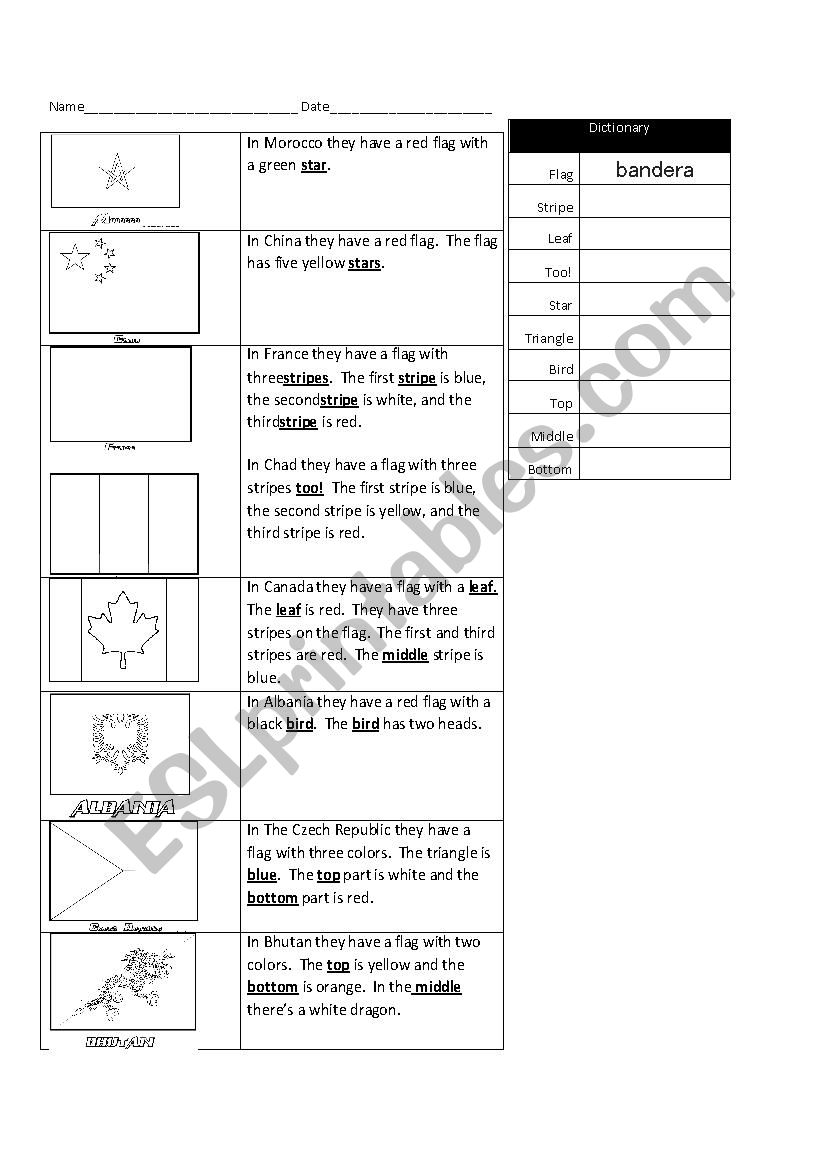 Color the Flags Reading Comprehension