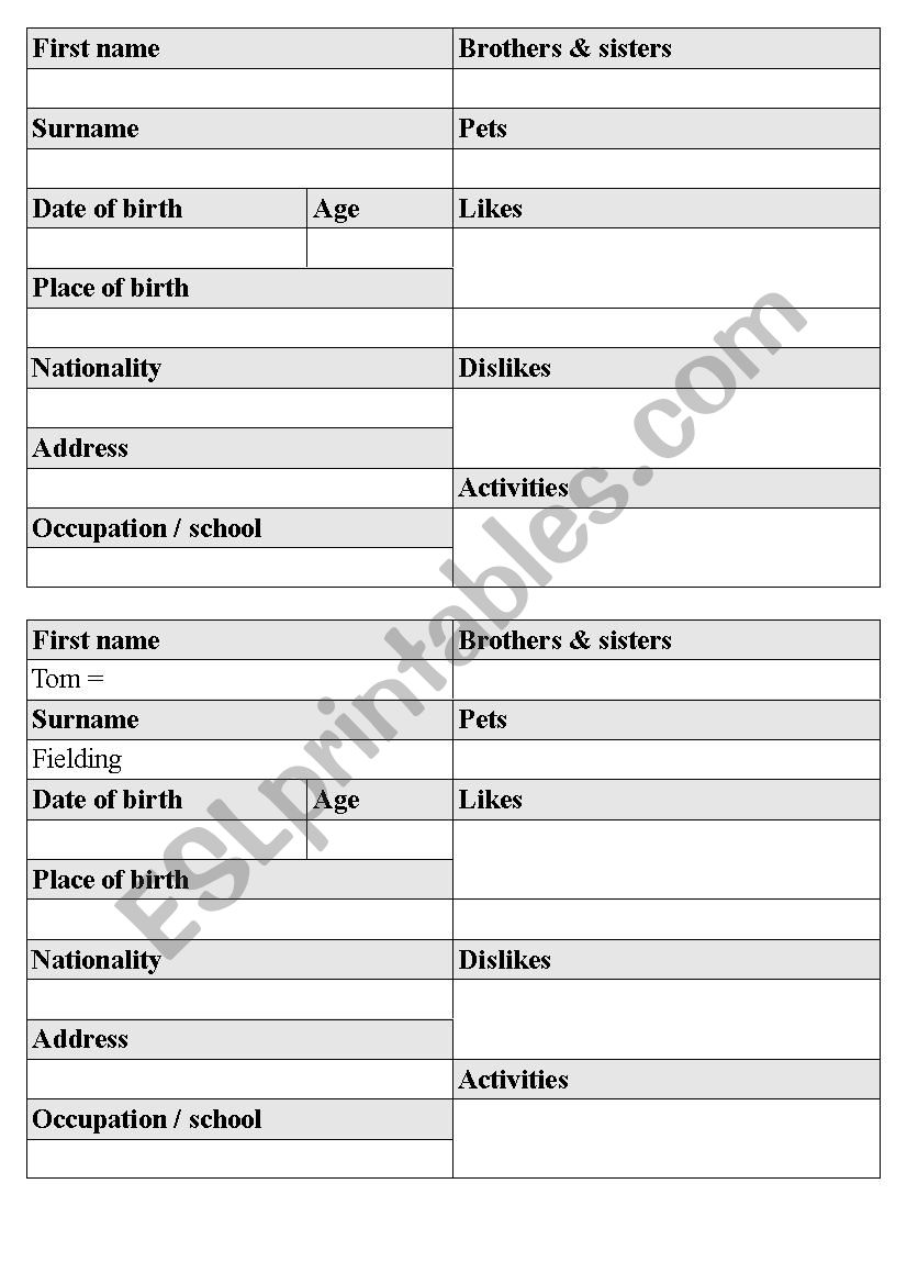 Blank ID form worksheet