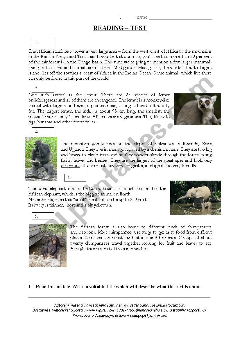 Endangered Species worksheet