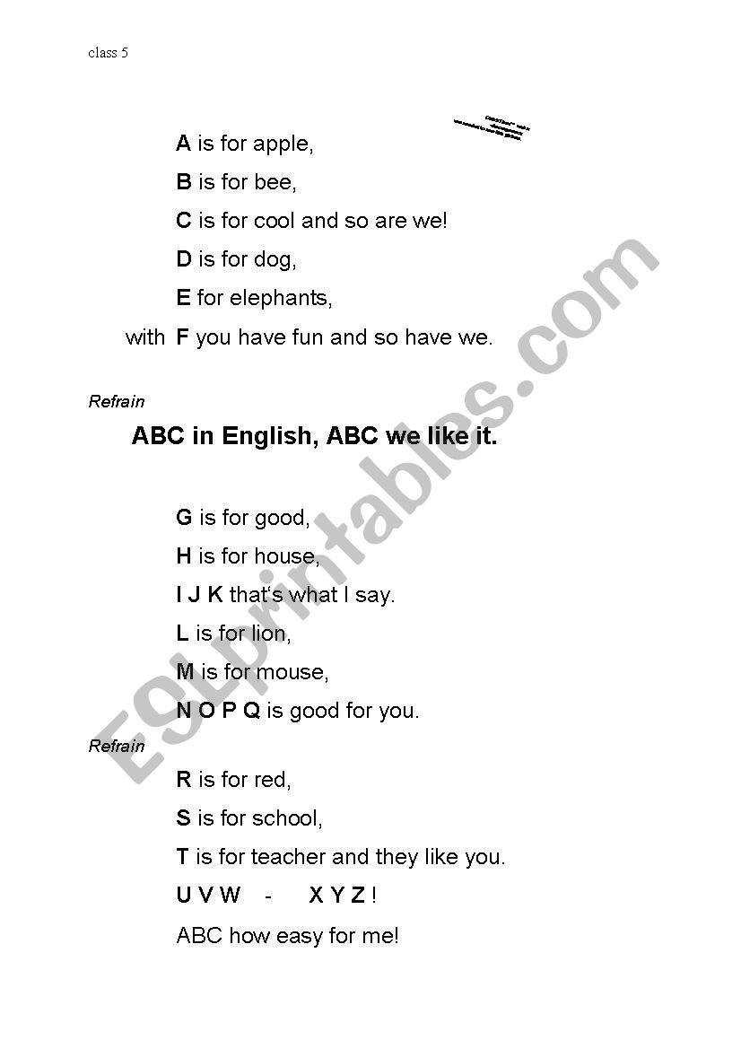 ABC Song (melody: We will rock you)
