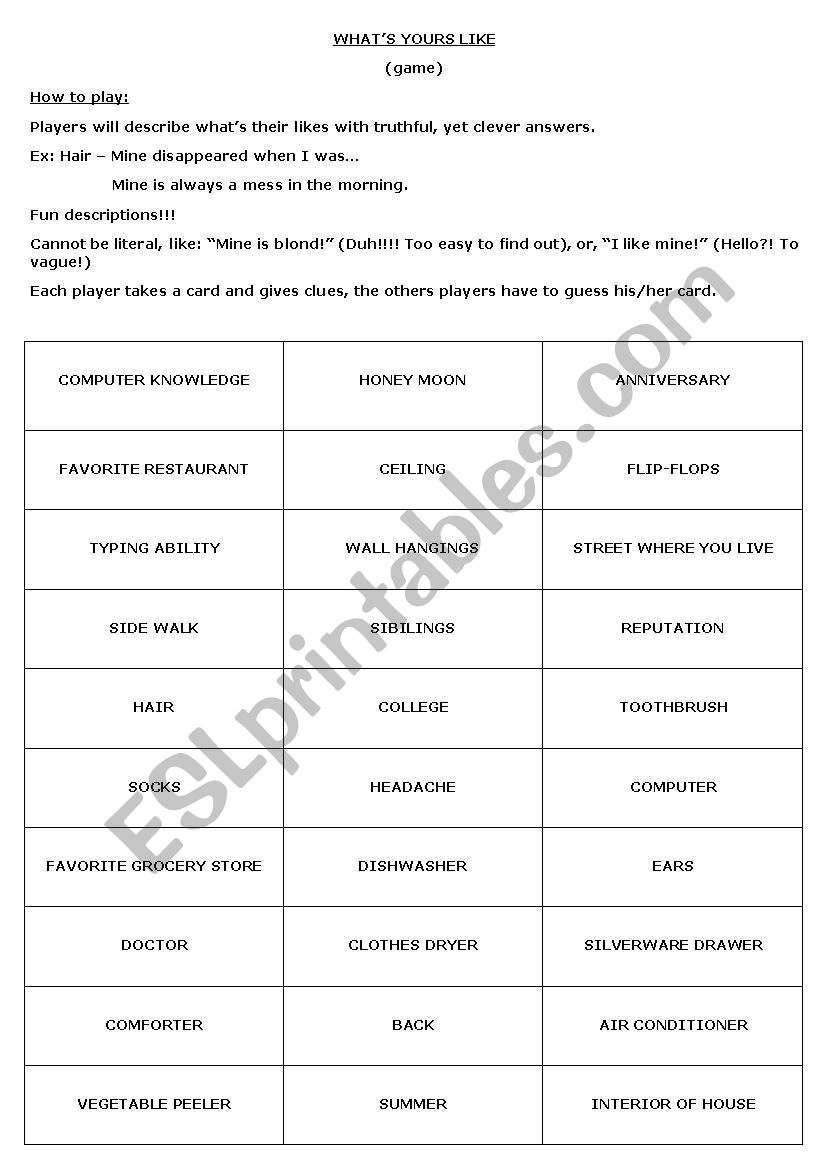 Whats your like worksheet