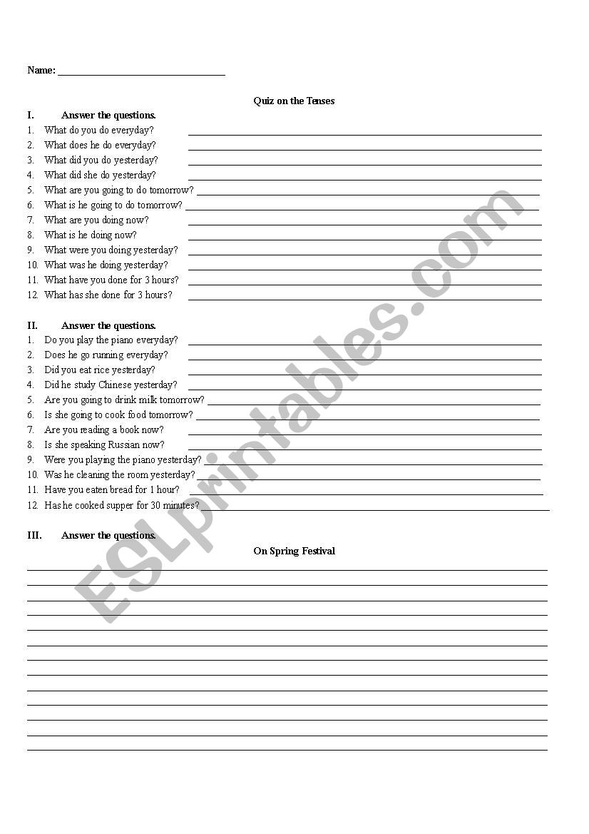 quiz tenses worksheet
