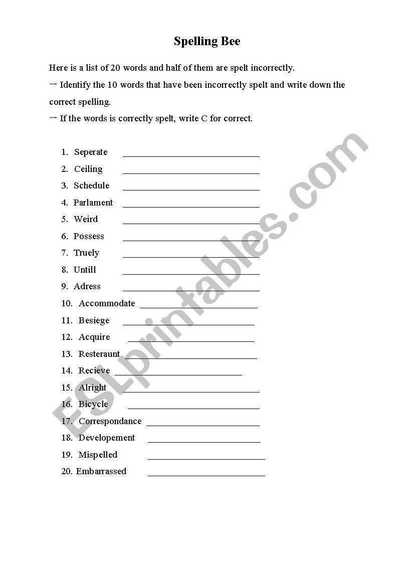 Spelling Bee worksheet